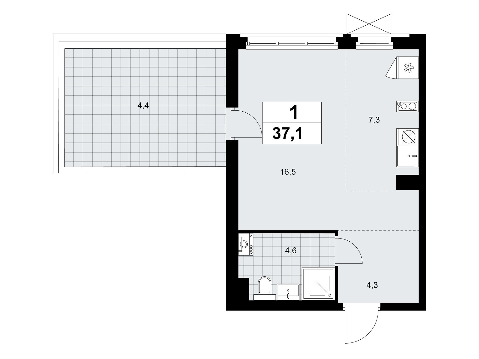 Планировка: Студия 37.10 м² в новостройке ЖК Прокшино