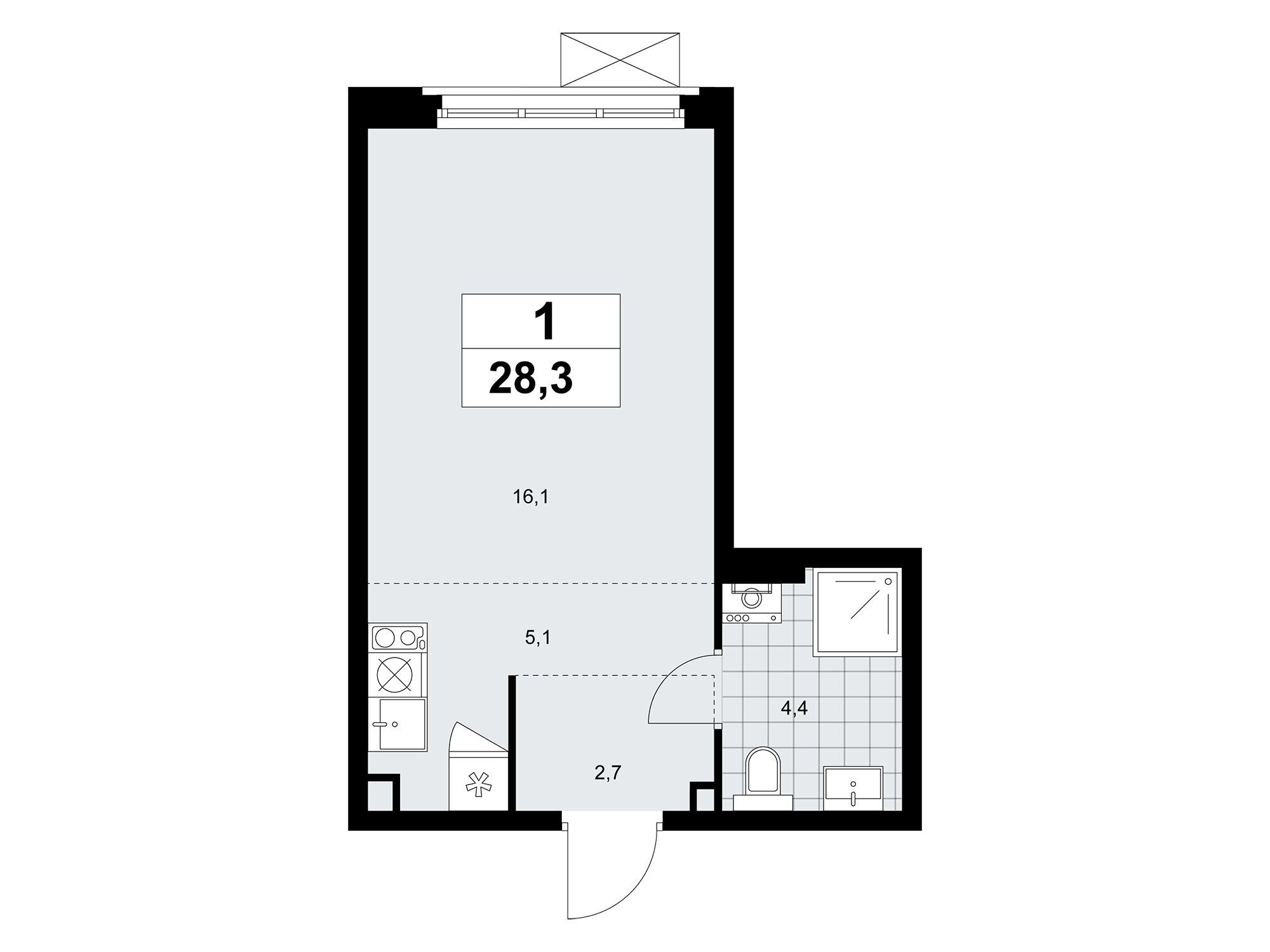 Планировка: Студия 28.30 м² в новостройке Прокшино