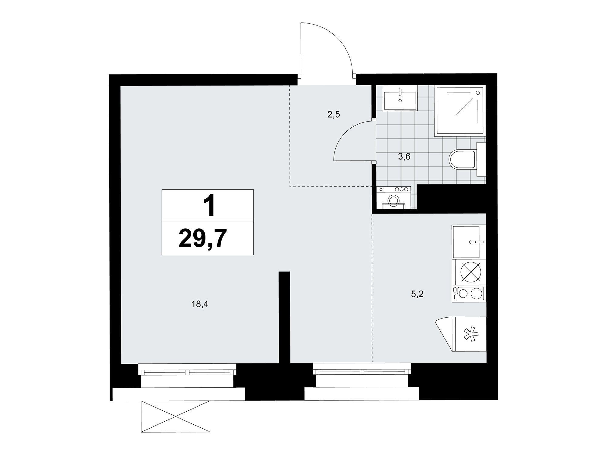 Планировка: Студия 29.70 м² в новостройке ЖК Прокшино