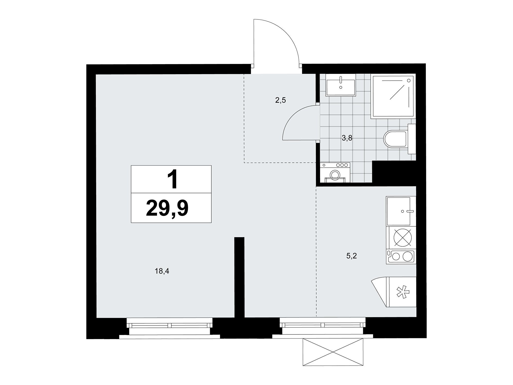 Планировка: Студия 29.90 м² в новостройке ЖК Прокшино