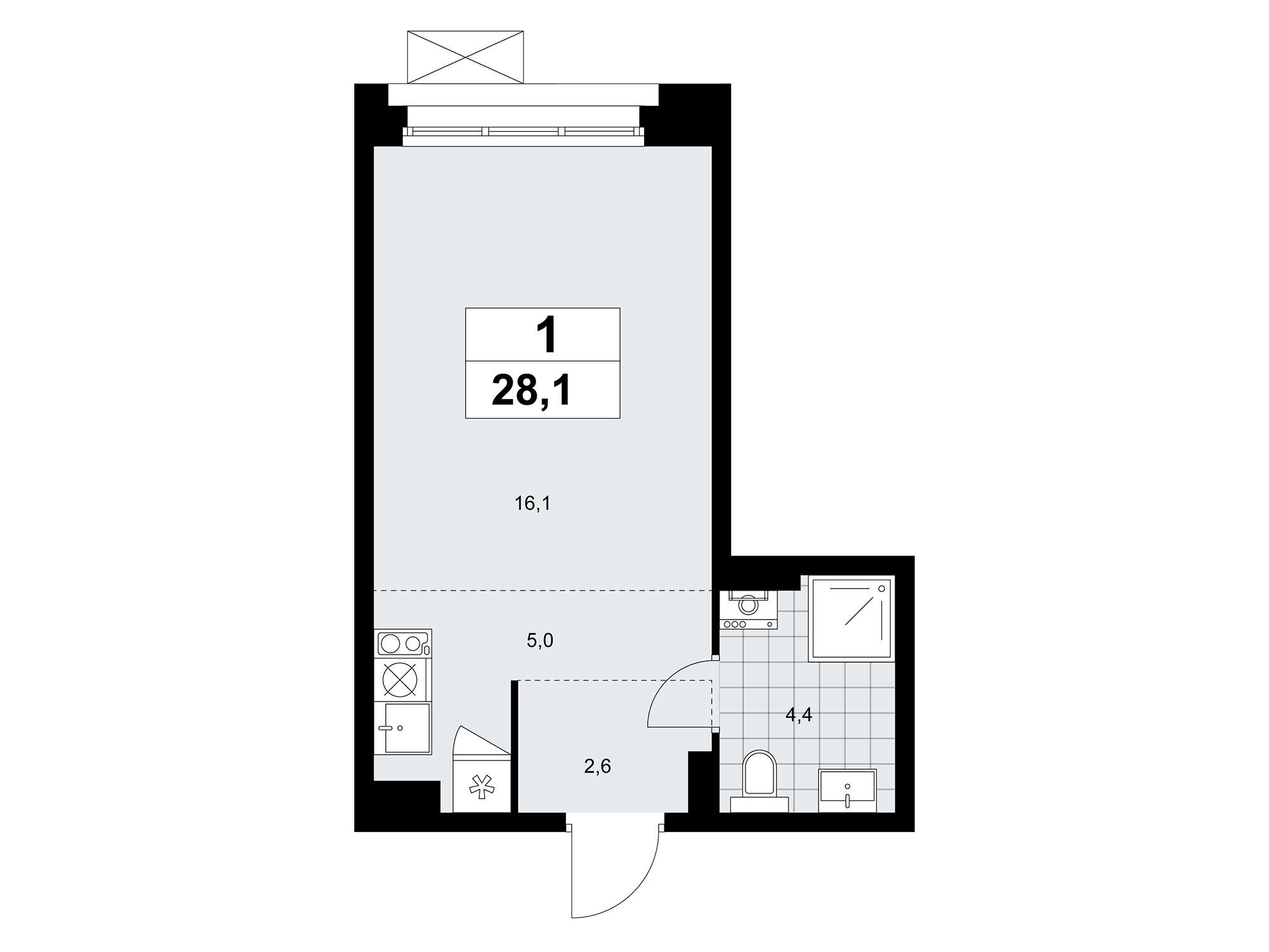 Планировка: Студия 28.10 м² в новостройке Прокшино