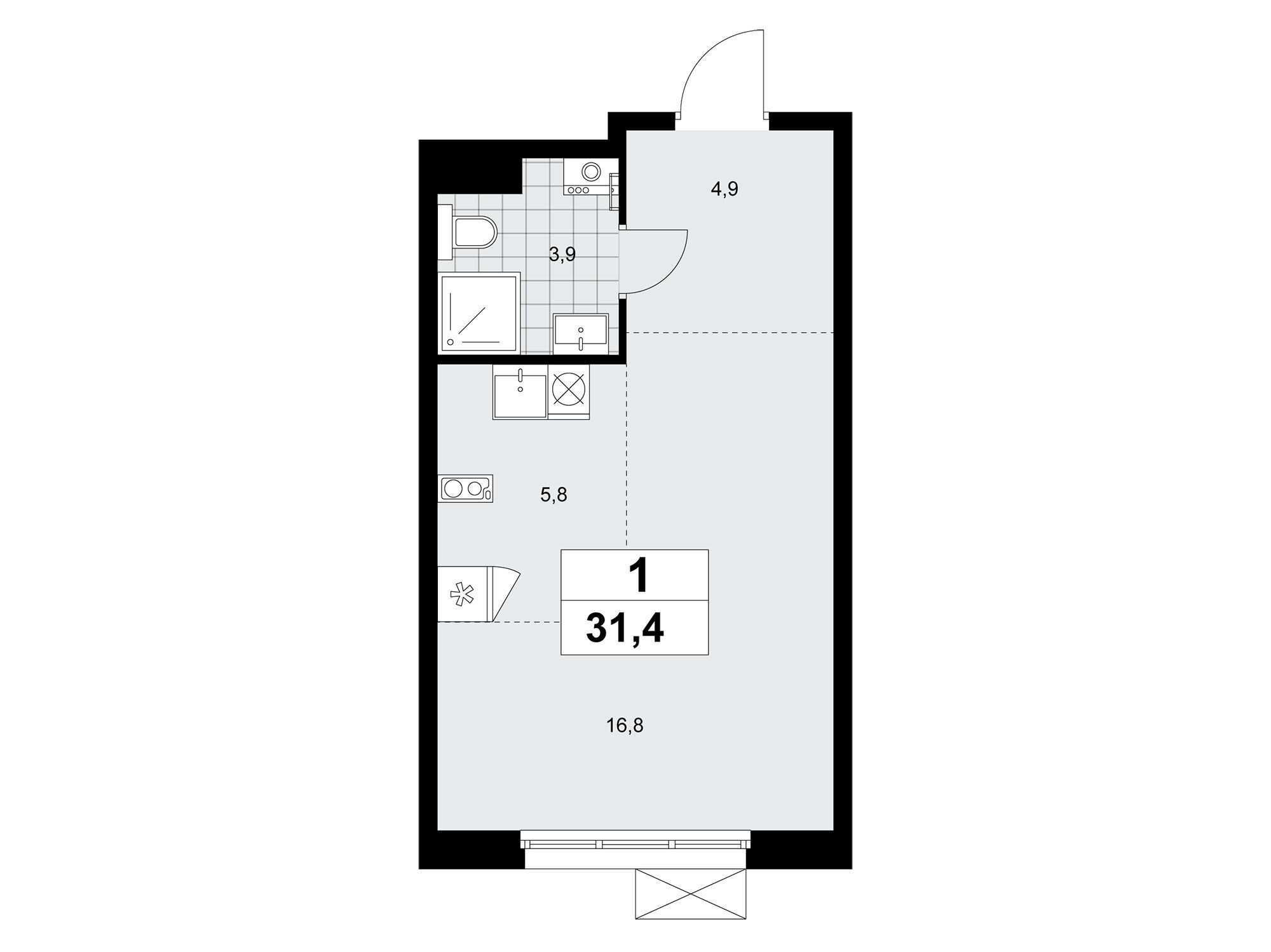 Планировка: Студия 31.40 м² в новостройке Прокшино