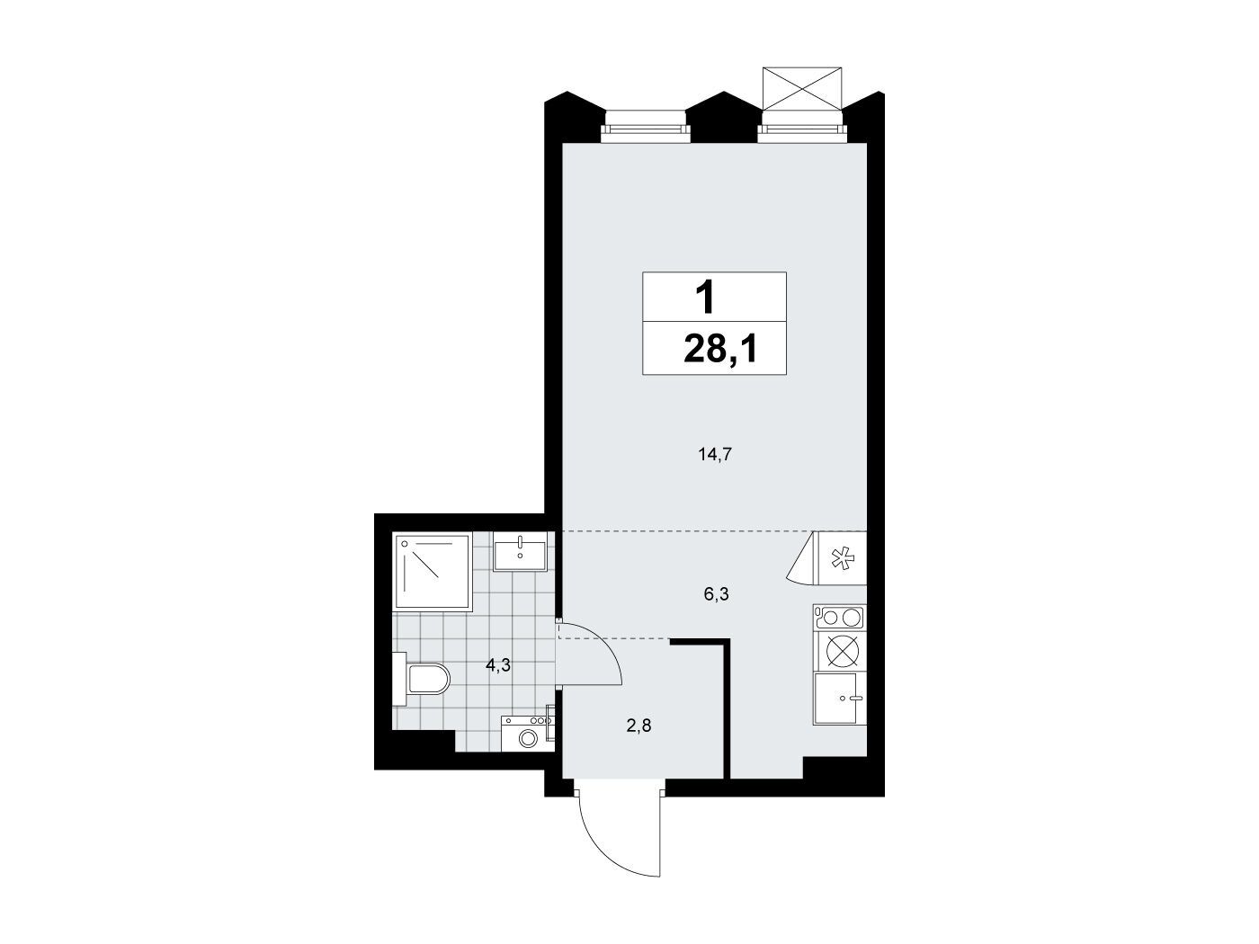 Планировка: Студия 28.10 м² в новостройке Деснаречье