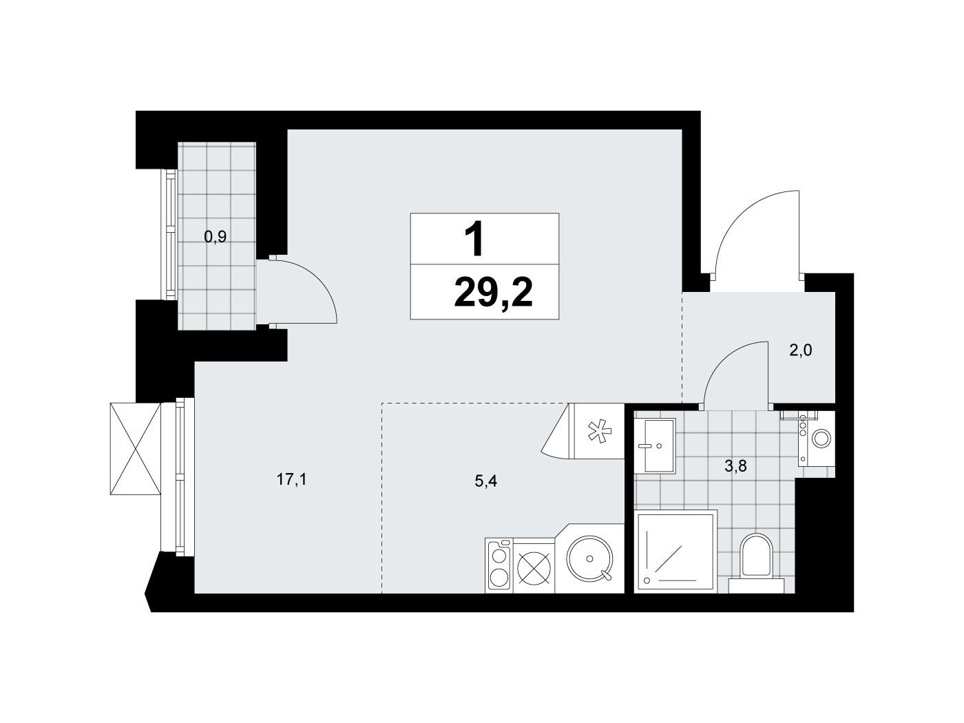 Планировка: Студия 29.20 м² в новостройке Деснаречье