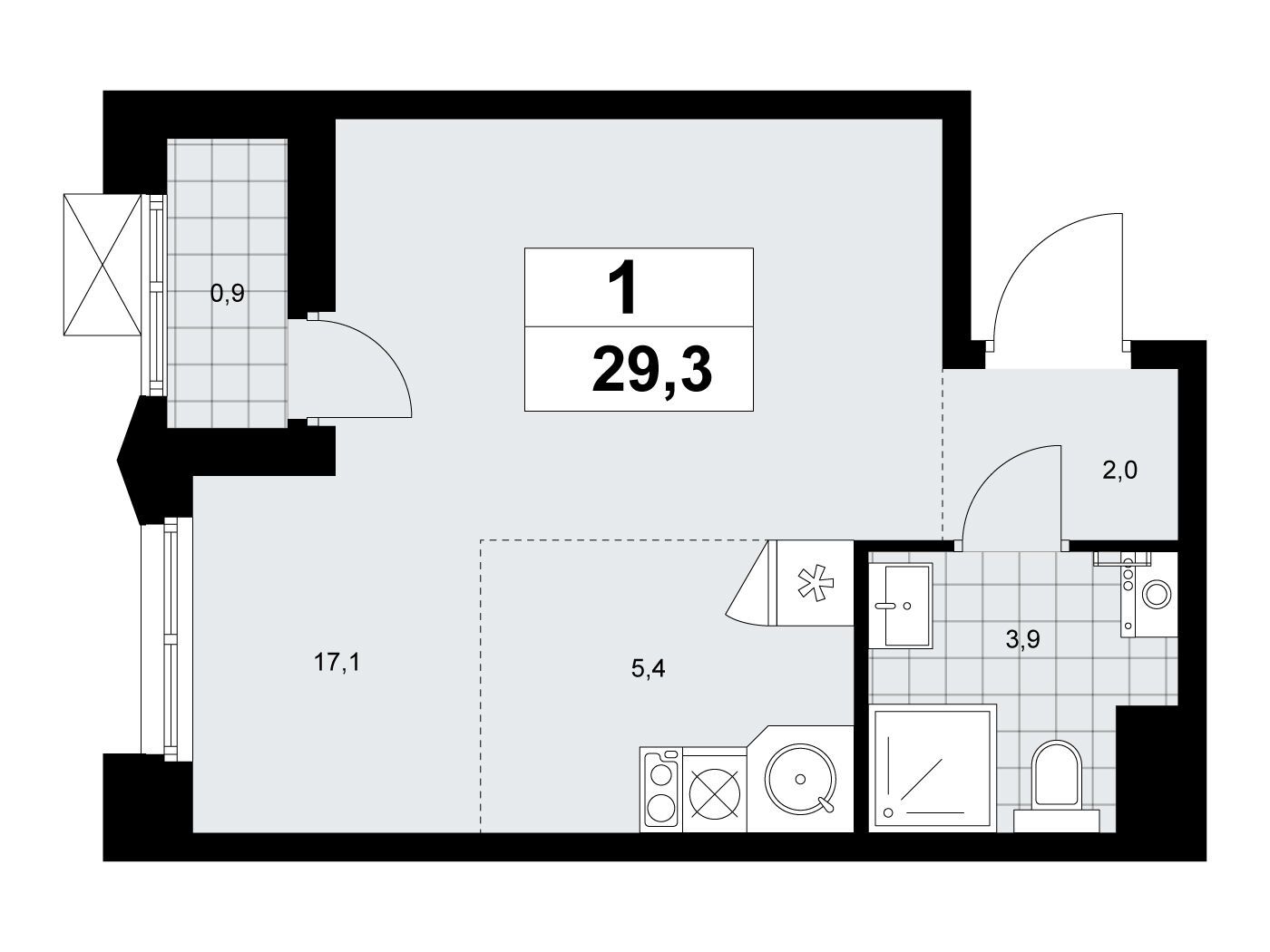 Планировка: Студия 29.30 м² в новостройке Деснаречье