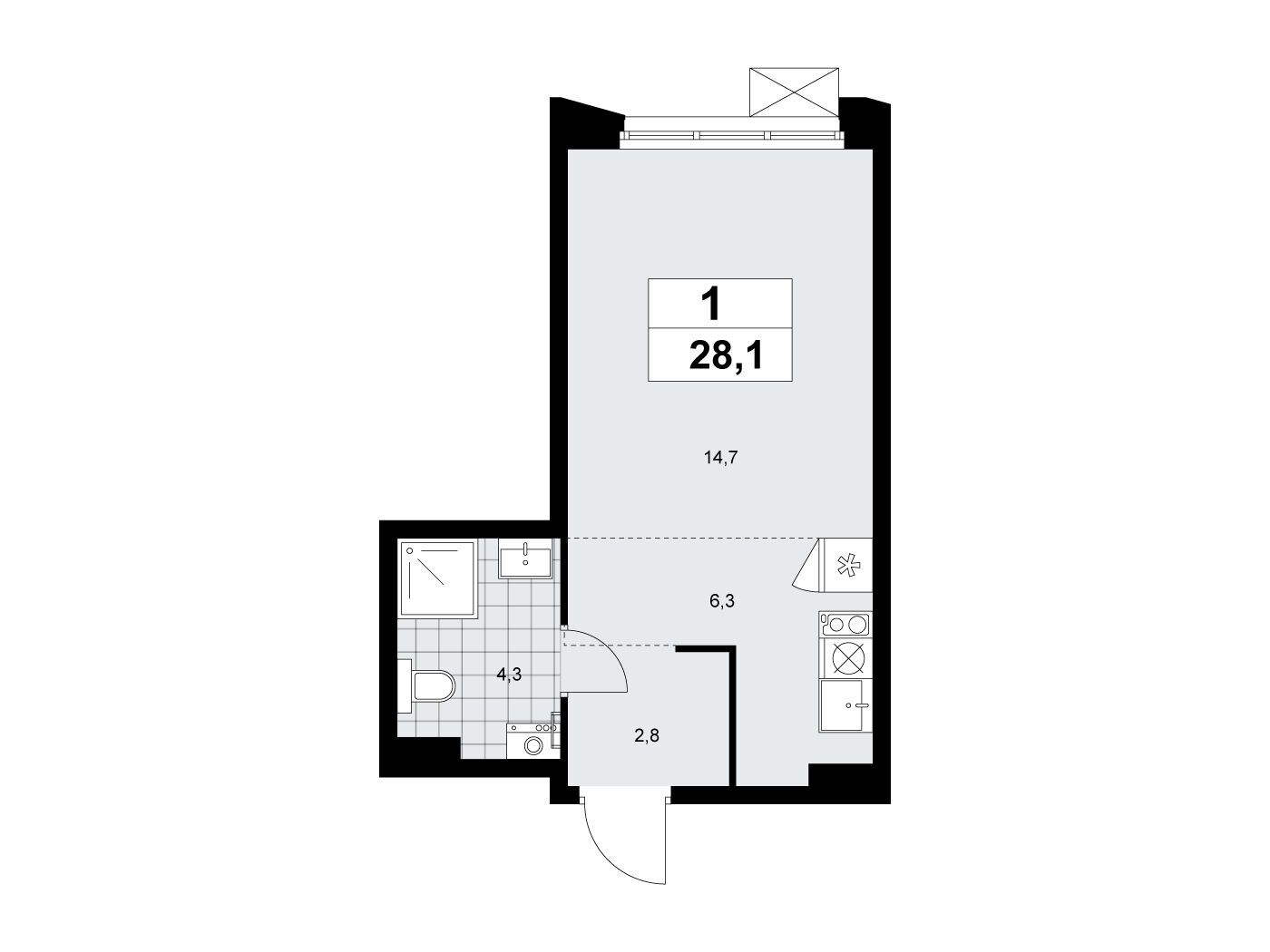Планировка: Студия 28.10 м² в новостройке Деснаречье