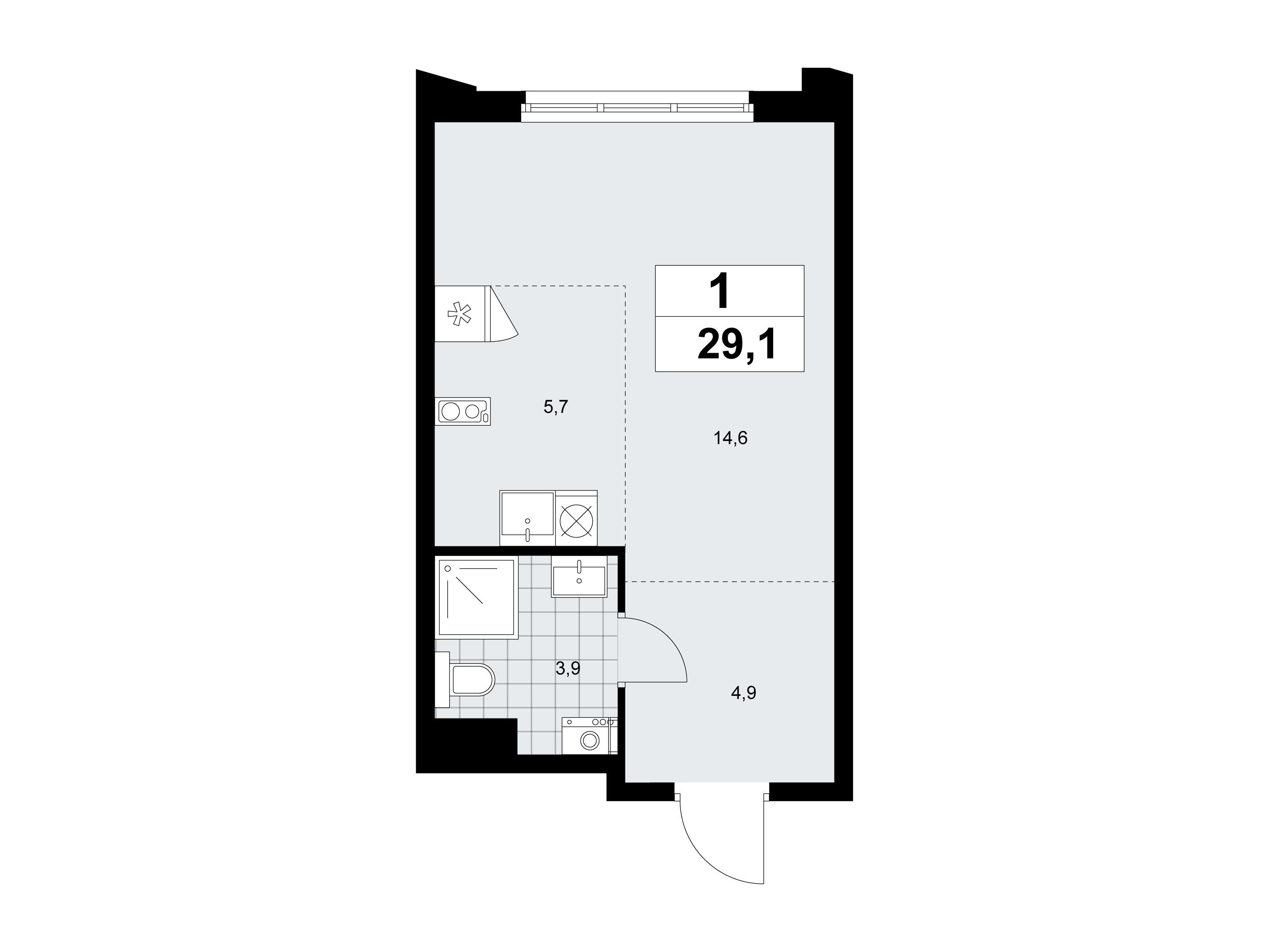 Планировка: Студия 29.10 м² в новостройке Деснаречье