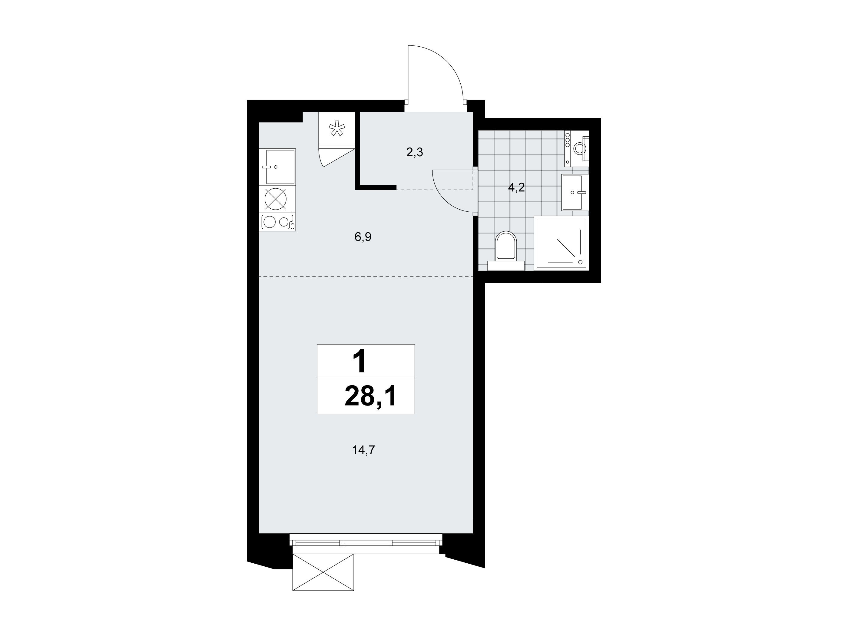 Планировка: Студия 28.10 м² в новостройке Деснаречье