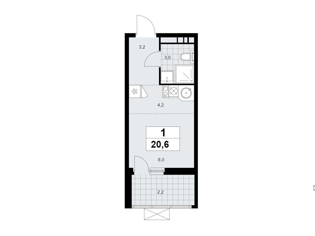 Планировка: Студия 20.60 м² в новостройке Скандинавия