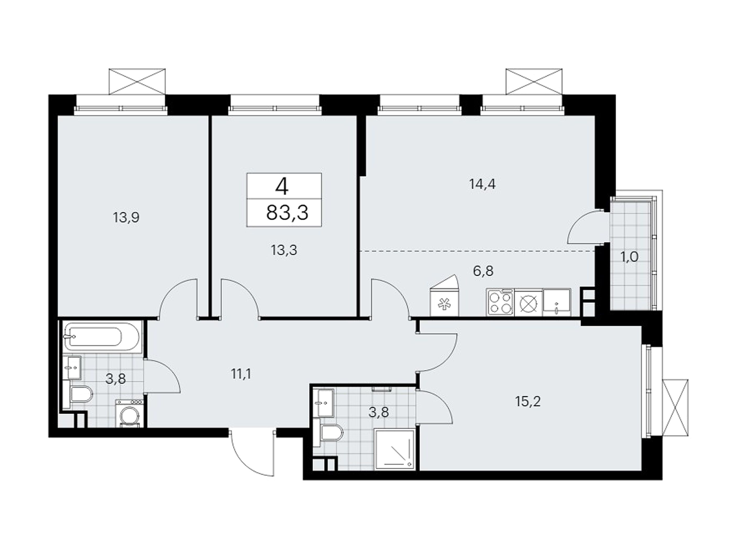 Планировка: 4-комн. квартира 83.30 м² в новостройке Скандинавия
