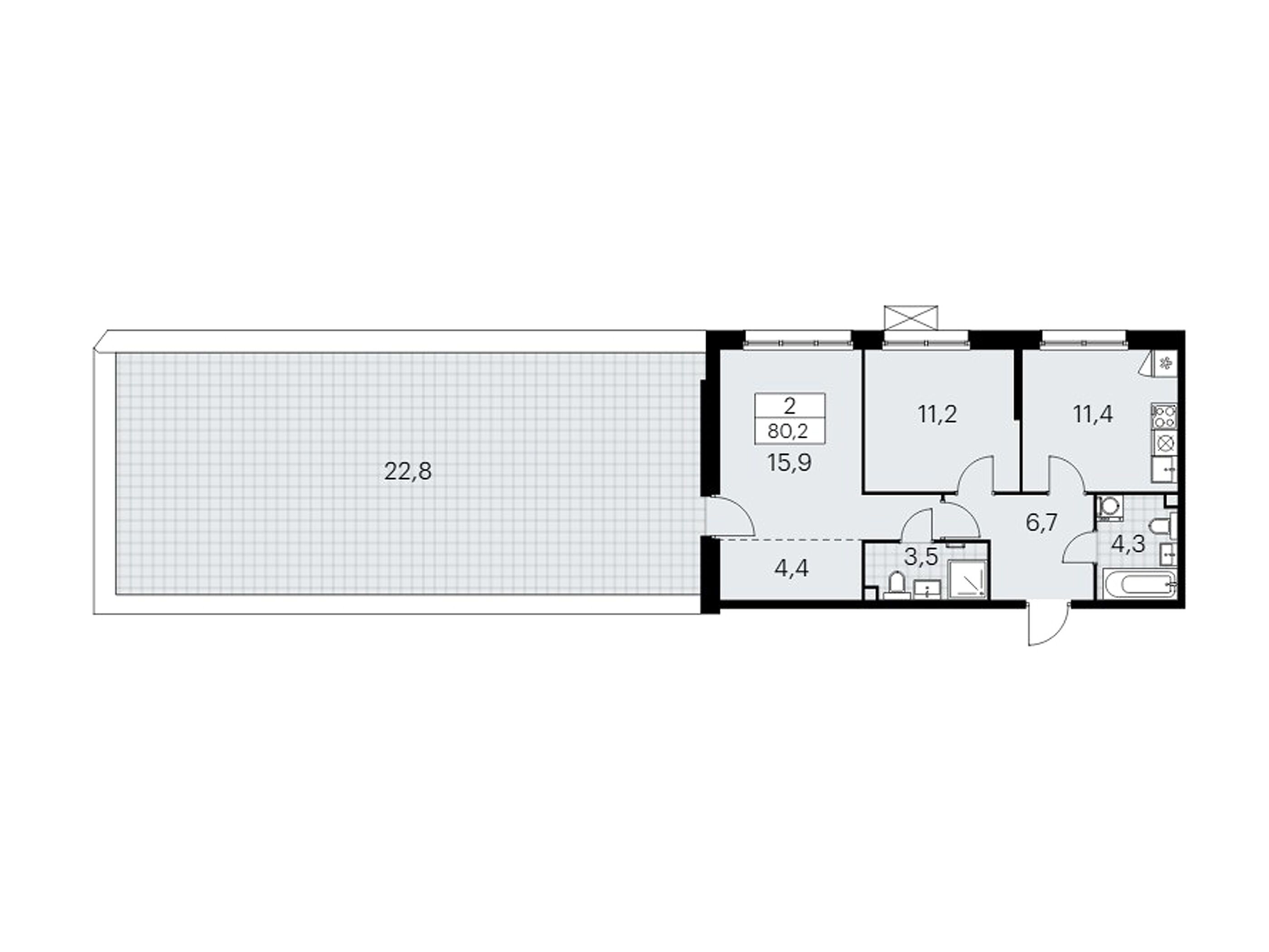 Планировка: 2-комн. квартира 80.20 м² в новостройке Скандинавия