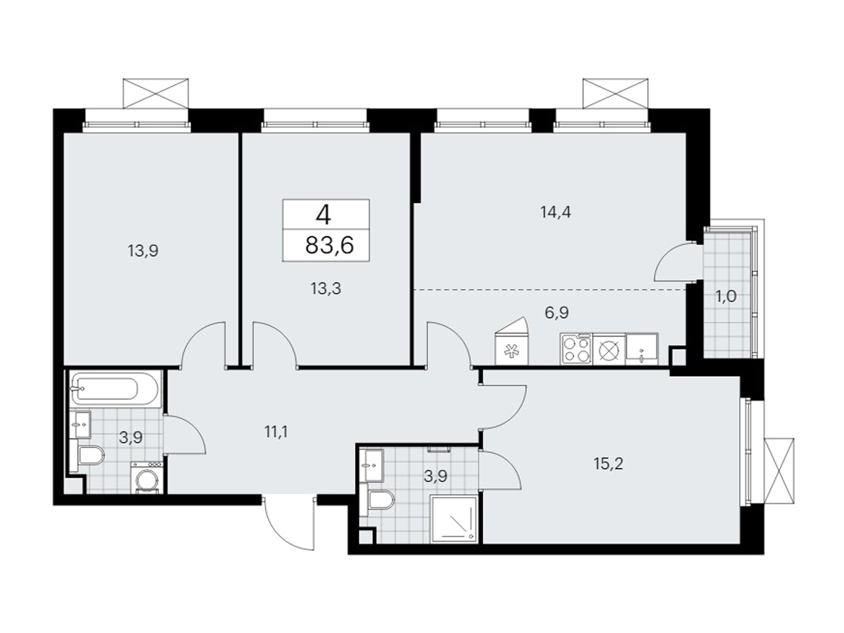 Планировка: 4-комн. квартира 83.60 м² в новостройке Скандинавия