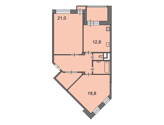 Планировка: 2-комн. квартира 72.60 м² в новостройке Ново-Никольское