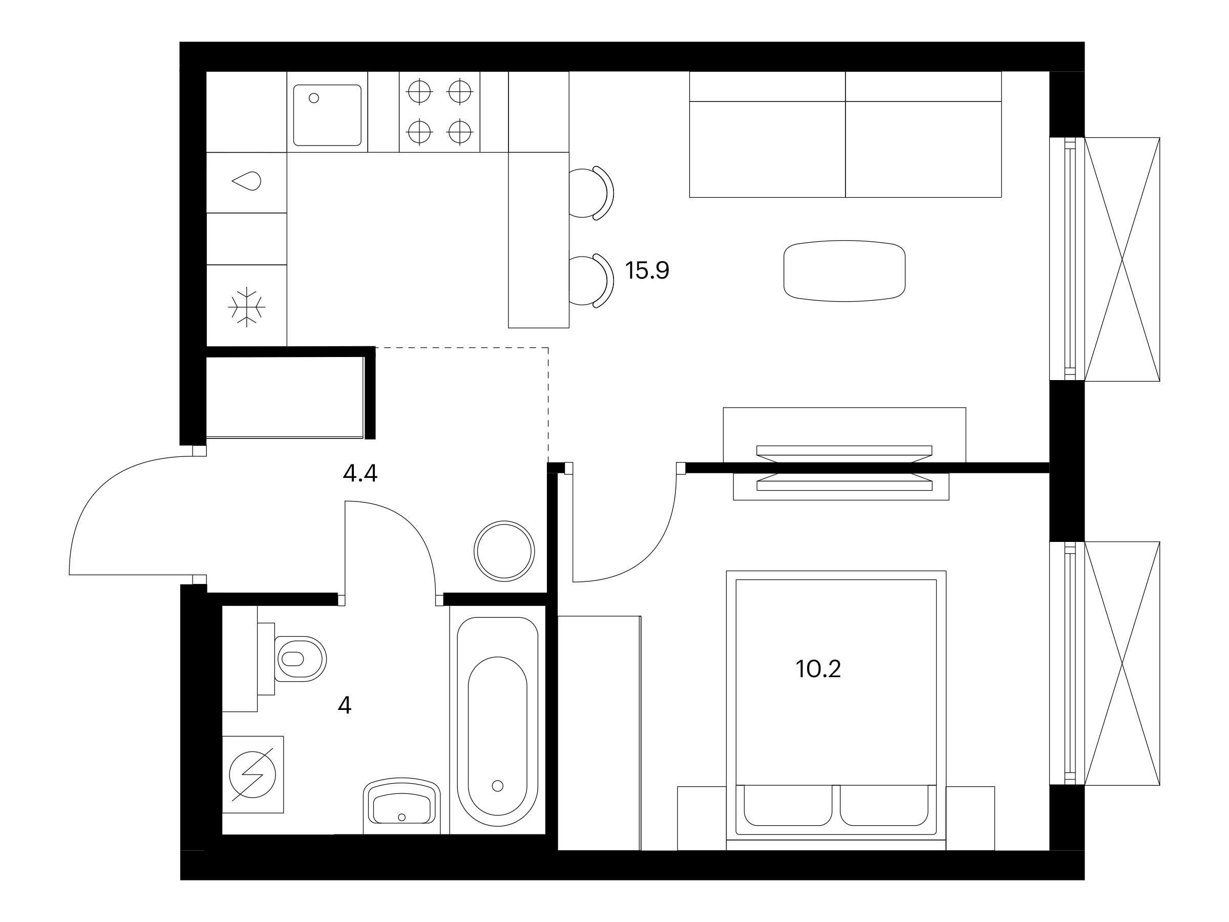 Планировка: 1-комн. квартира 34.50 м² в новостройке Никольские луга