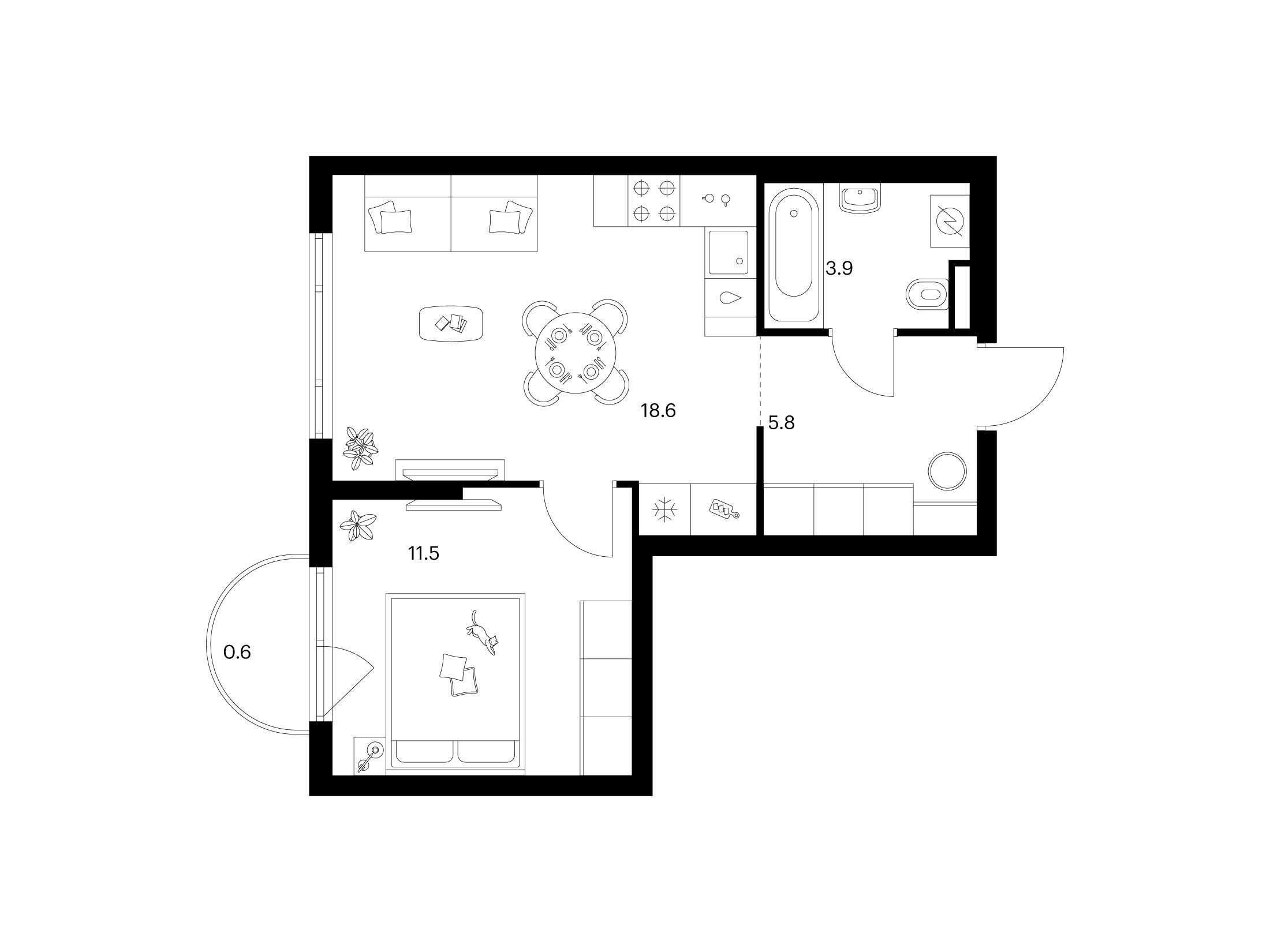 Планировка: 1-комн. квартира 40.40 м² в новостройке Середневский лес
