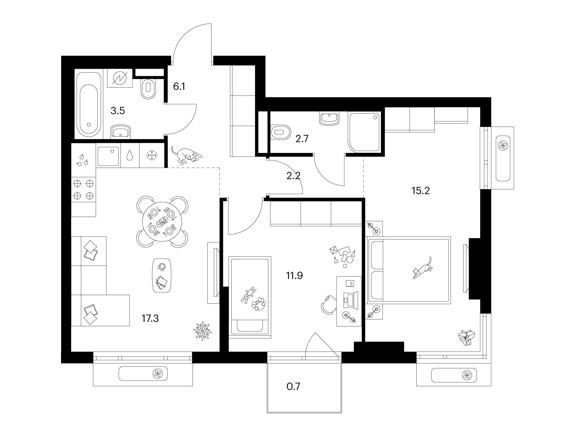 Планировка: 2-комн. квартира 59.60 м² в новостройке Середневский лес