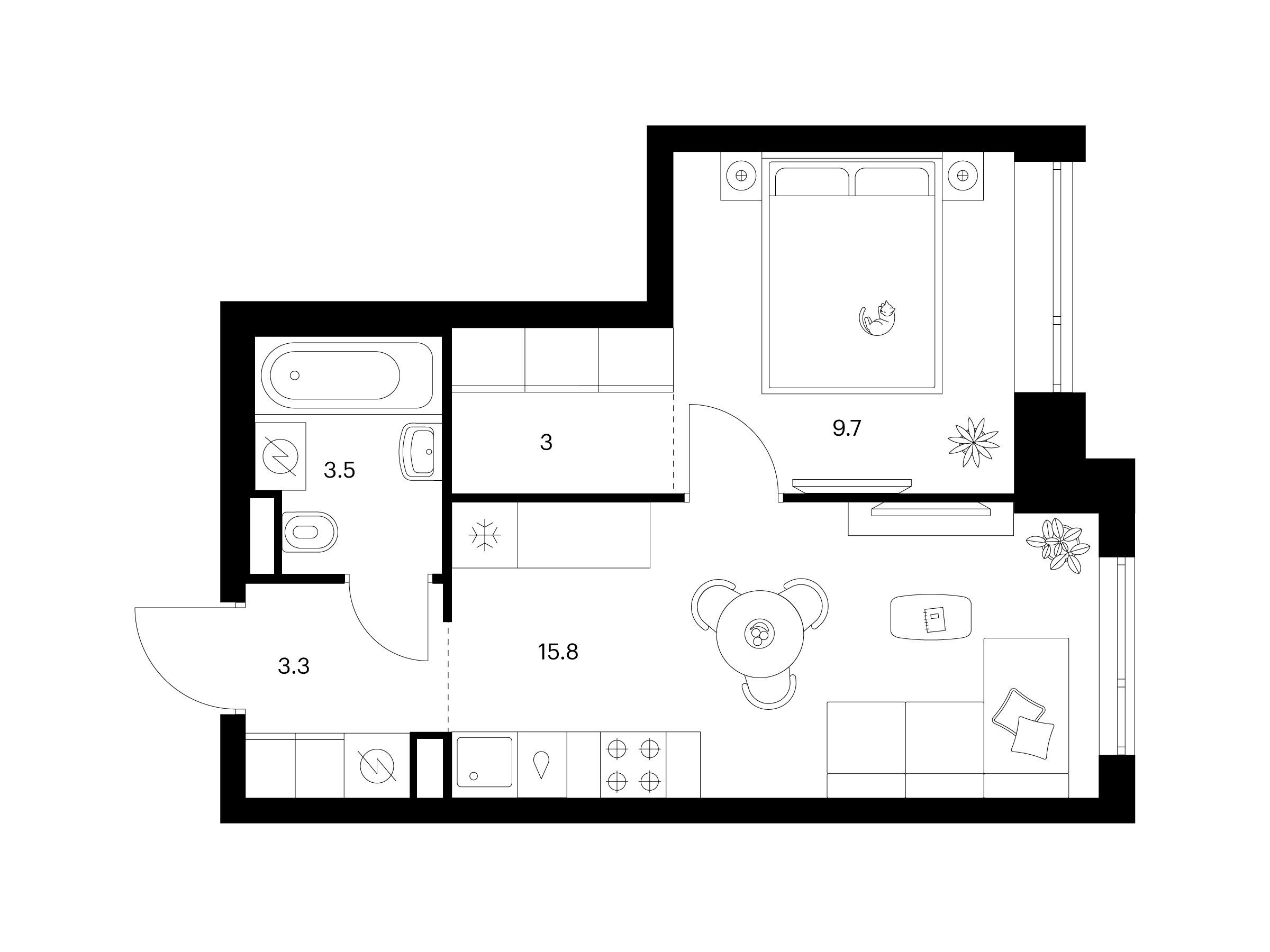 Планировка: 1-комн. квартира 35.30 м² в новостройке ЖК Середневский лес