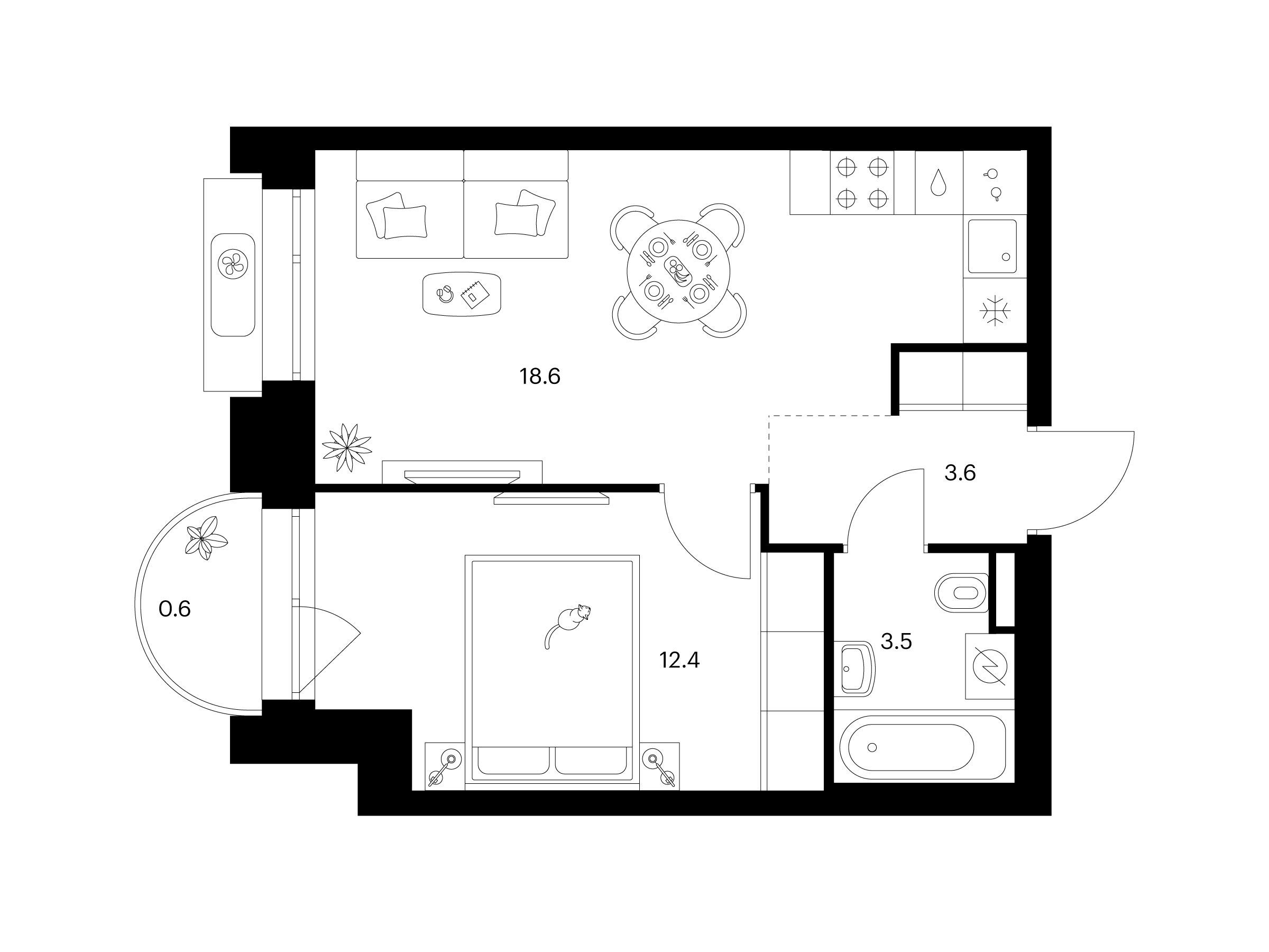 Планировка: 1-комн. квартира 38.70 м² в новостройке ЖК Середневский лес