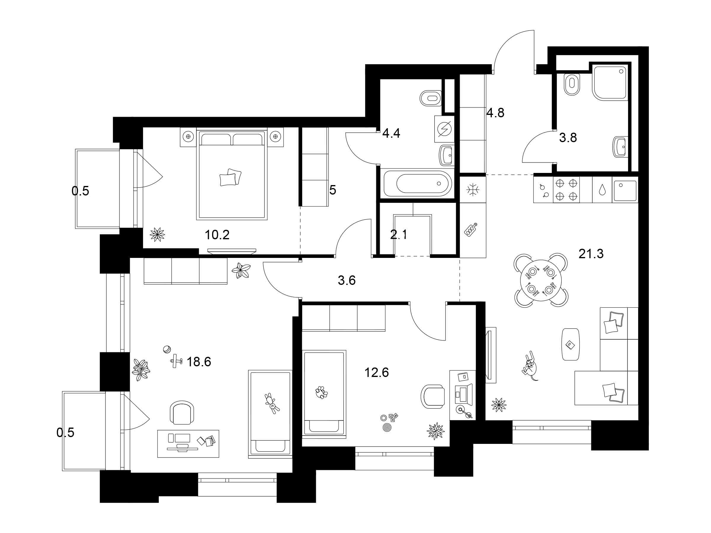 Планировка: 3-комн. квартира 87.40 м² в новостройке Середневский лес