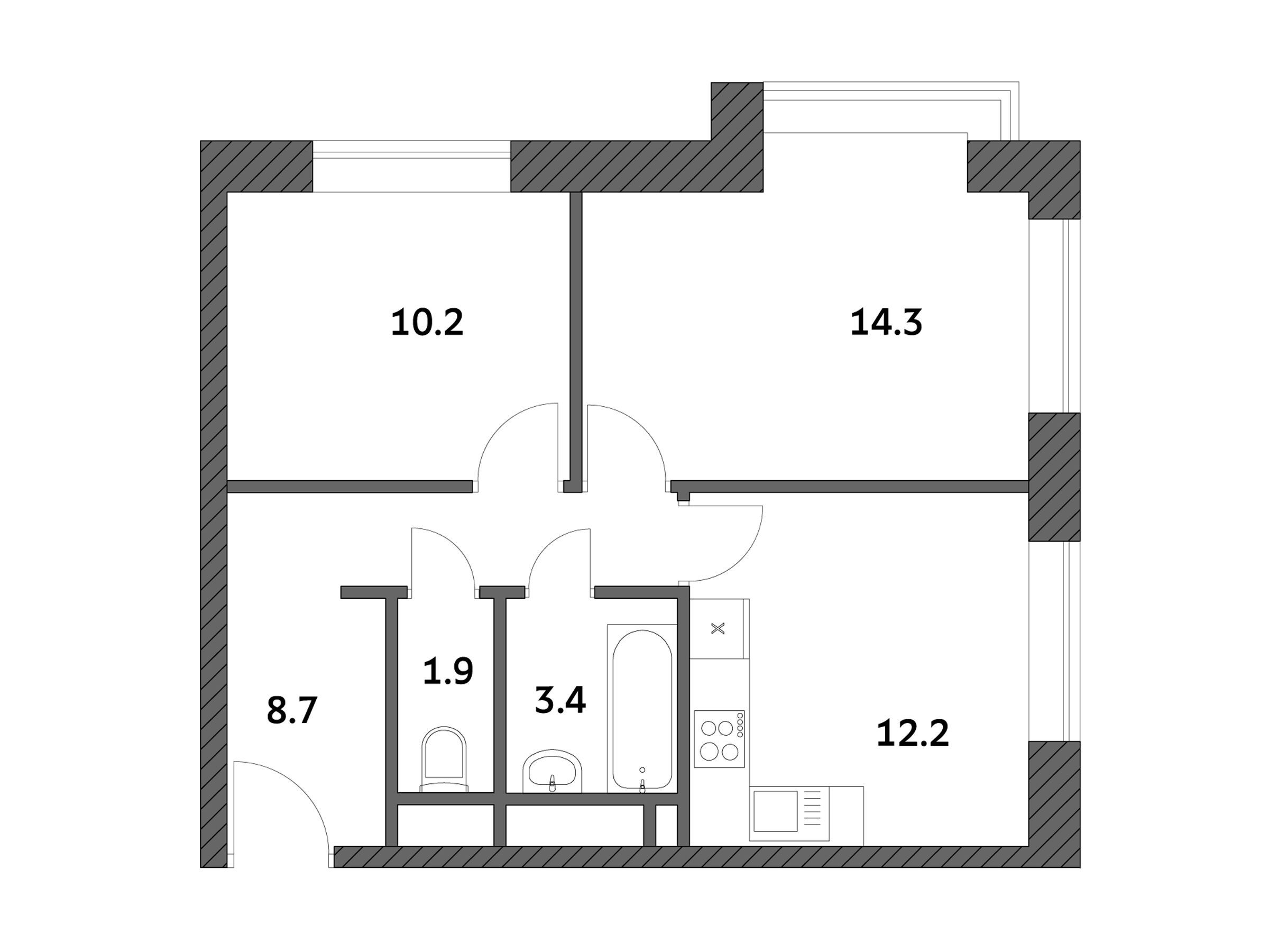 Планировка: 2-комн. квартира 50.69 м² в новостройке Городские истории