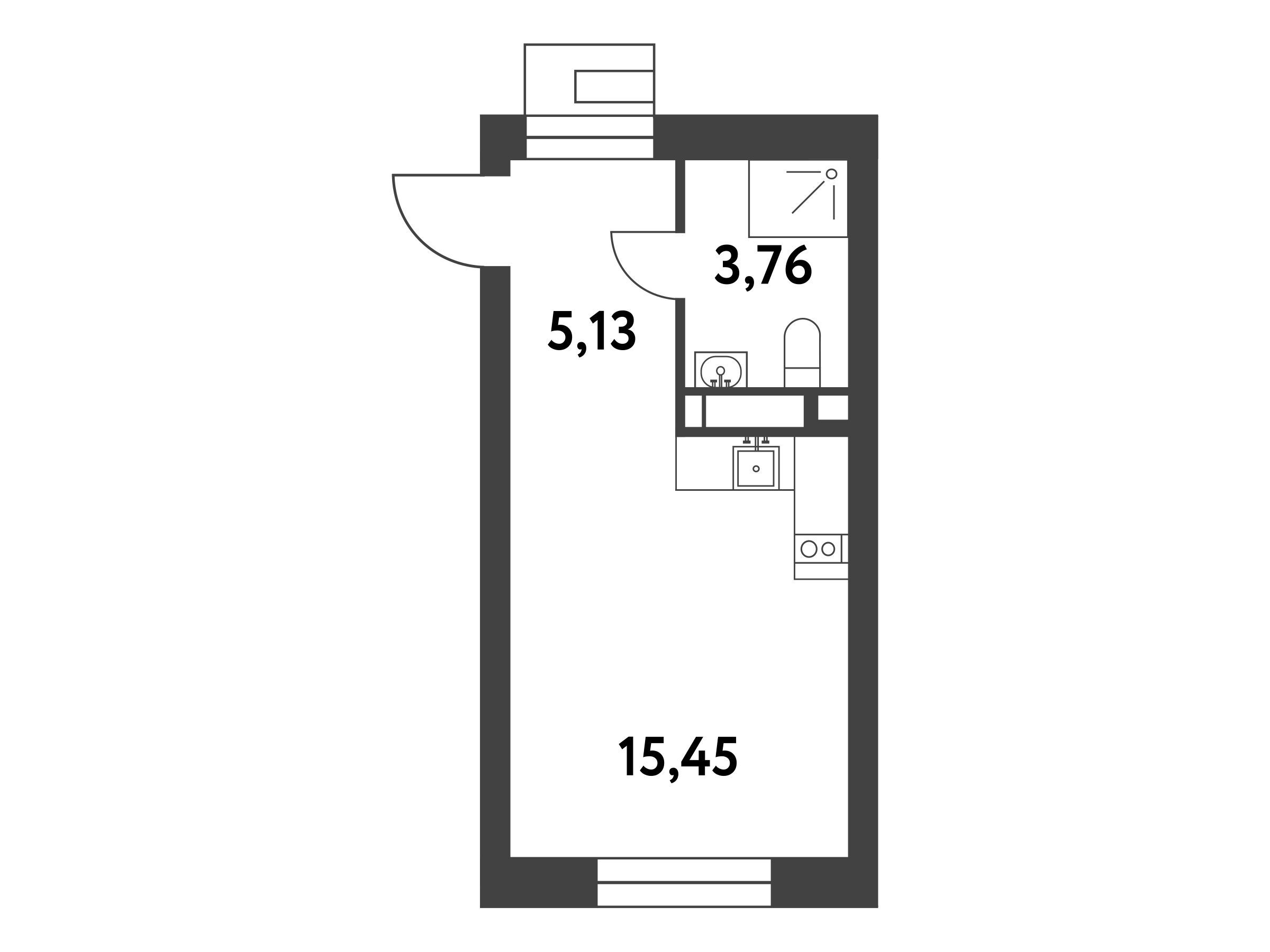 Планировка: Студия 24.30 м² в новостройке Смарт Гарден