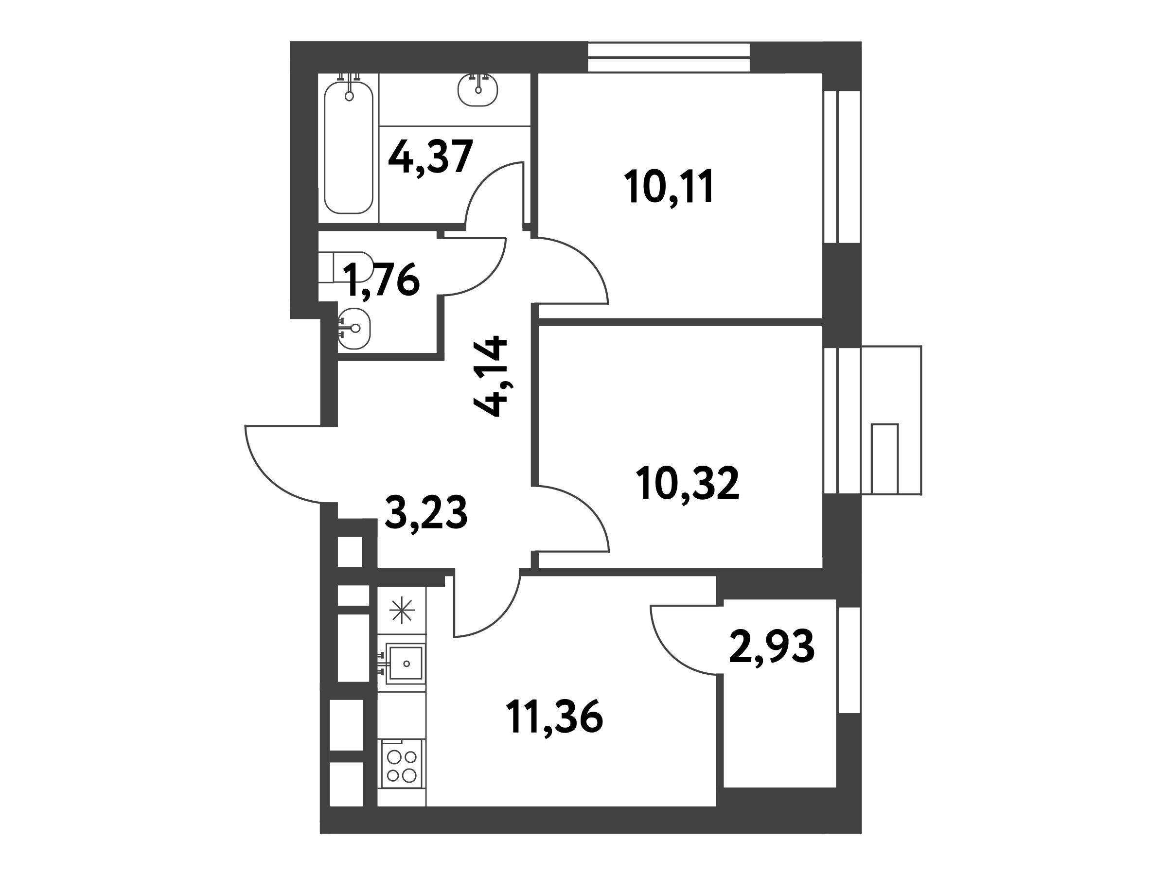 Планировка: 2-комн. квартира 46.70 м² в новостройке Смарт Гарден