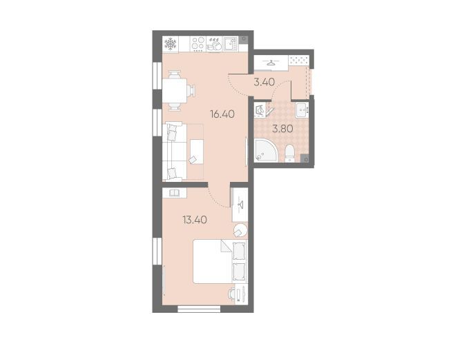 Планировка: 1-комн. квартира 37.00 м² в новостройке Октябрьская набережная