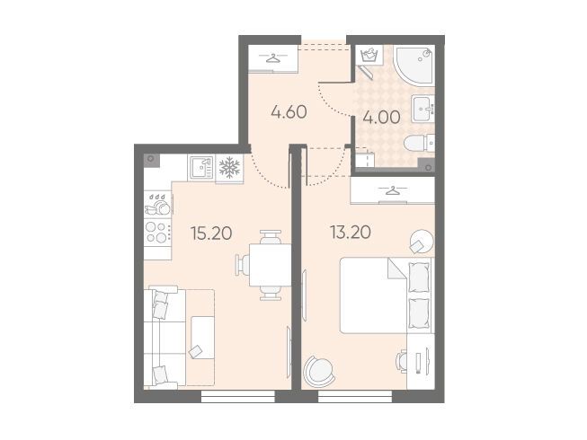Планировка: 1-комн. квартира 37.00 м² в новостройке Октябрьская набережная