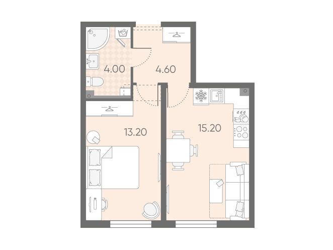 Планировка: 1-комн. квартира 37.00 м² в новостройке Октябрьская набережная