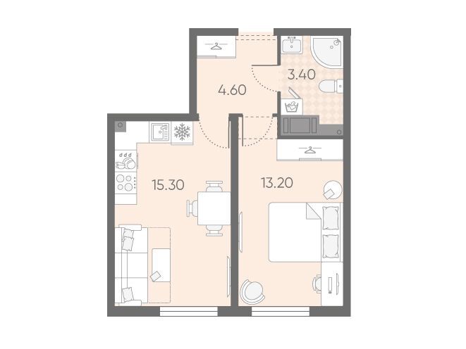 Планировка: 1-комн. квартира 36.50 м² в новостройке Октябрьская набережная
