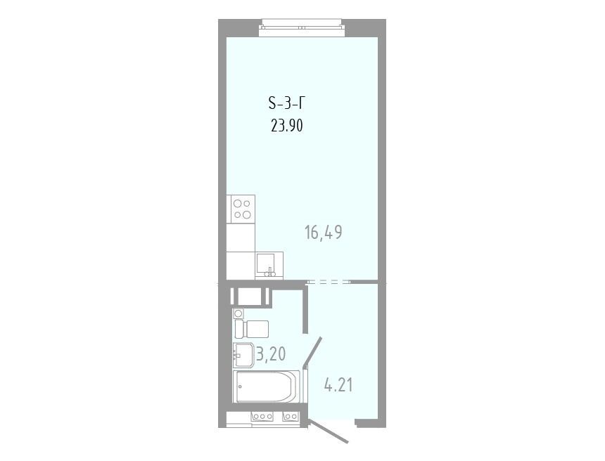 Планировка: Студия 23.00 м² в новостройке Вало