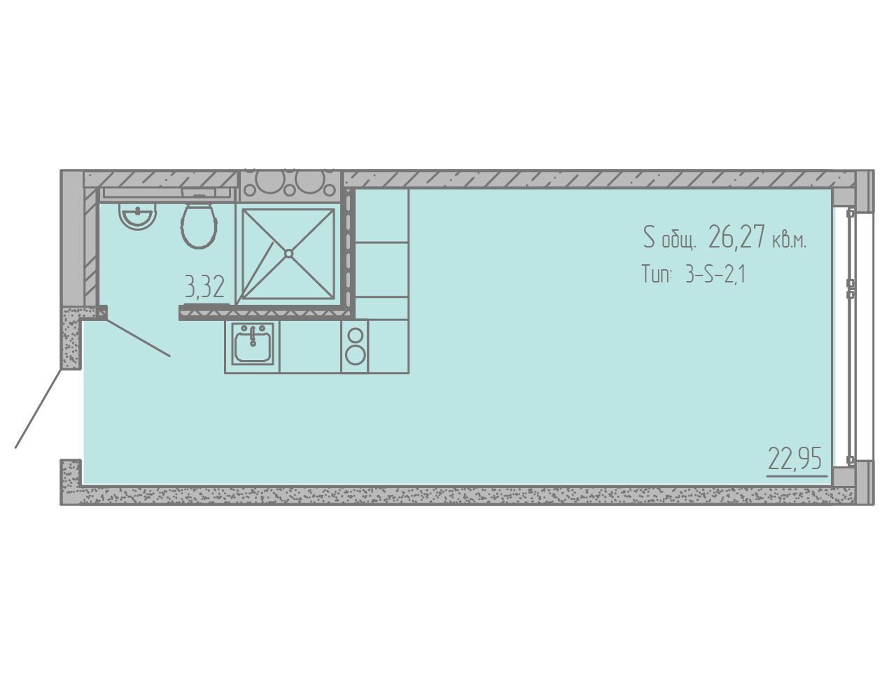 Планировка: Студия 26.20 м² в новостройке ЖК Вало