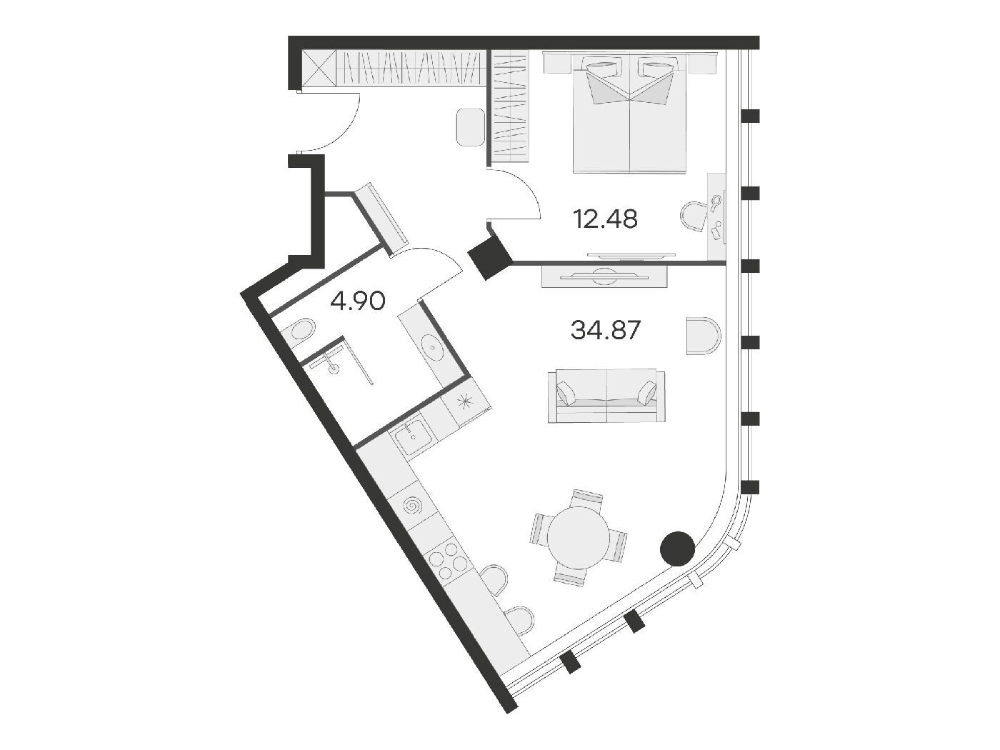Планировка: 1-комн. квартира 52.10 м² в новостройке 25/7 Заневский