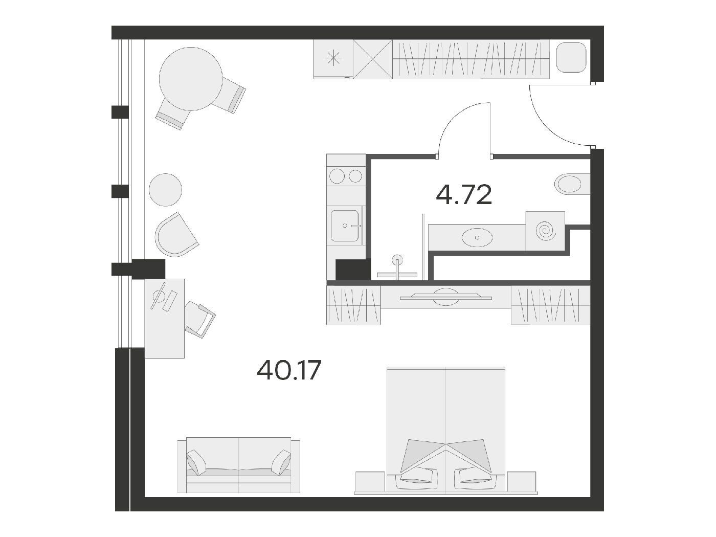 Планировка: Студия 44.00 м² в новостройке 25/7 Заневский