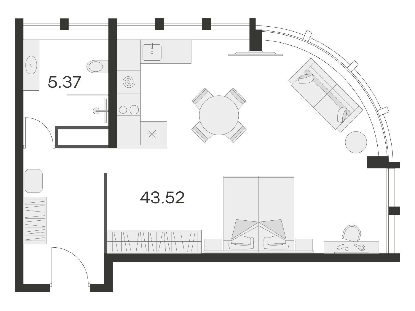 Планировка: Студия 46.50 м² в новостройке 25/7 Заневский