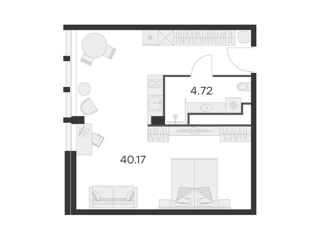 Планировка: Студия 43.30 м² в новостройке 25/7 Заневский
