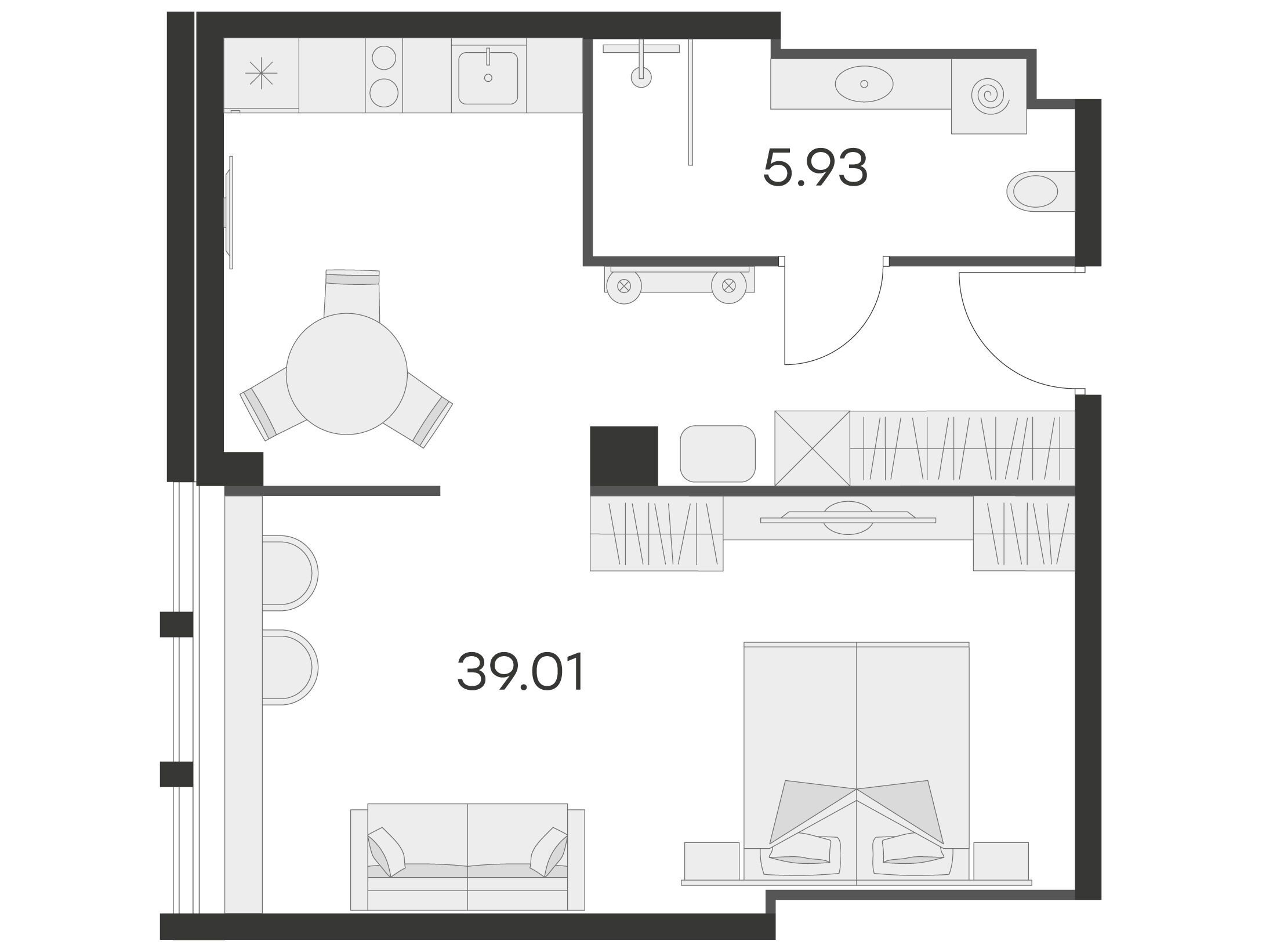 Планировка: 1-комн. квартира 43.90 м² в новостройке 25/7 Заневский
