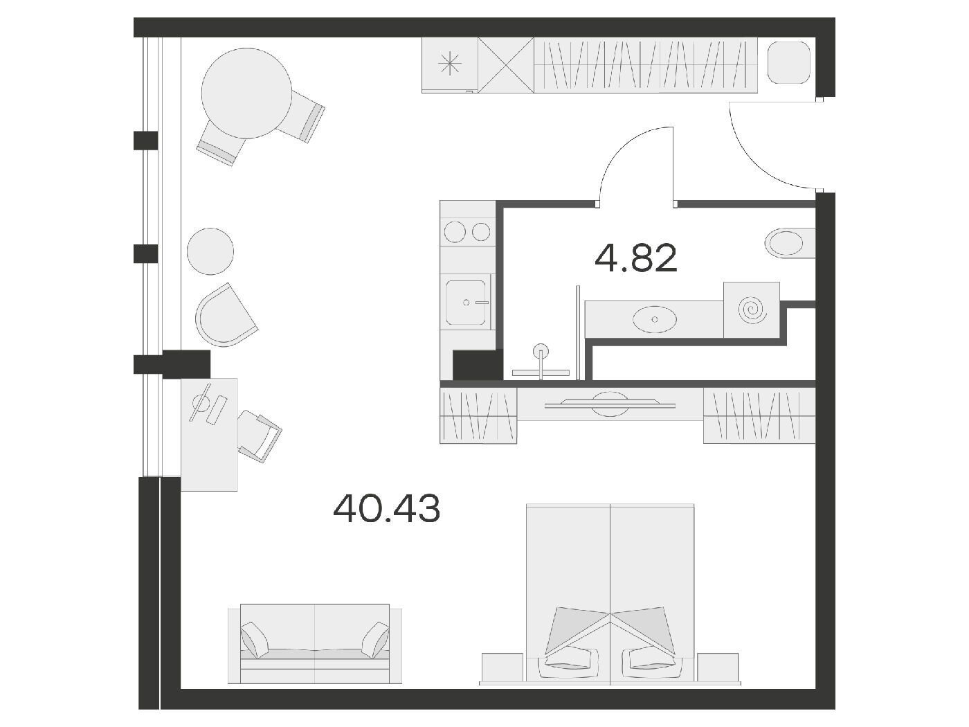 Планировка: Студия 43.90 м² в новостройке 25/7 Заневский