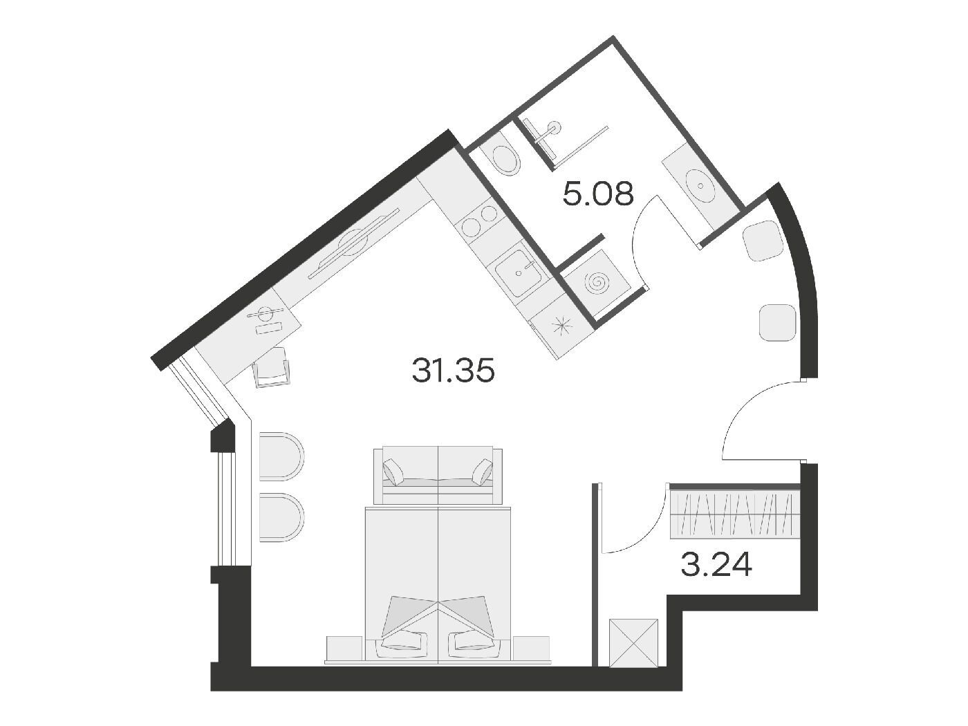 Планировка: Студия 38.60 м² в новостройке 25/7 Заневский