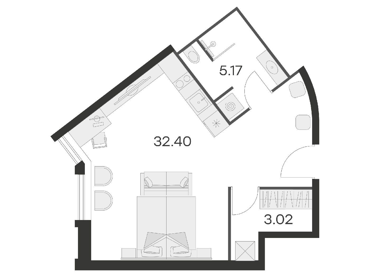 Планировка: Студия 38.70 м² в новостройке 25/7 Заневский