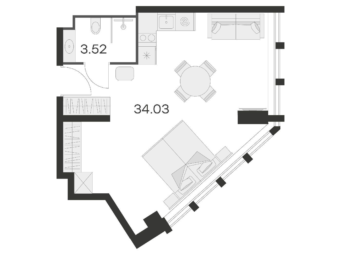 Планировка: Студия 37.50 м² в новостройке 25/7 Заневский