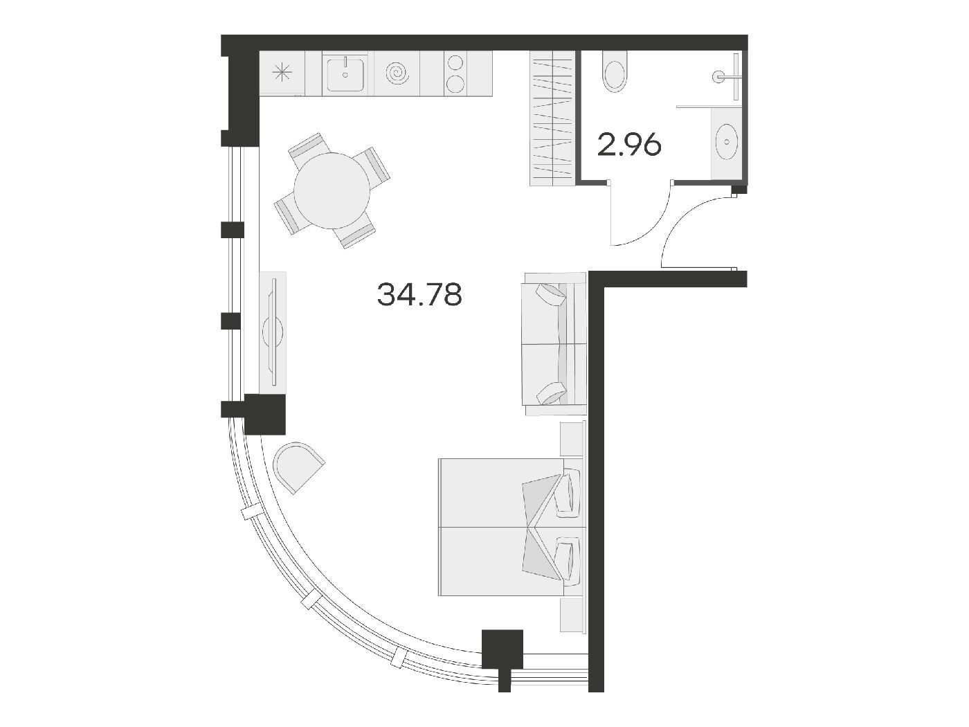 Планировка: Студия 36.50 м² в новостройке 25/7 Заневский