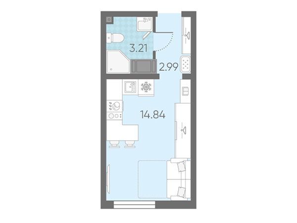 Планировка: Студия 21.04 м² в новостройке Морская миля