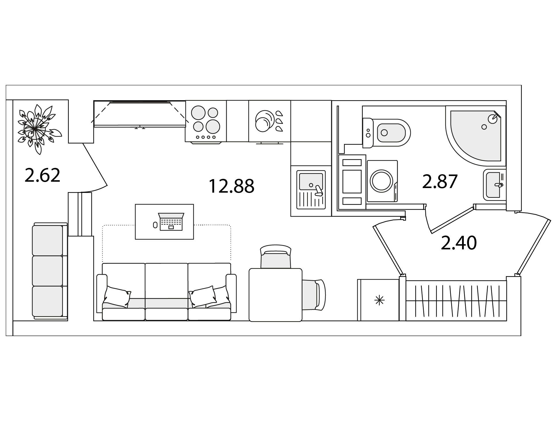 Планировка: Студия 19.46 м² в новостройке Кинопарк
