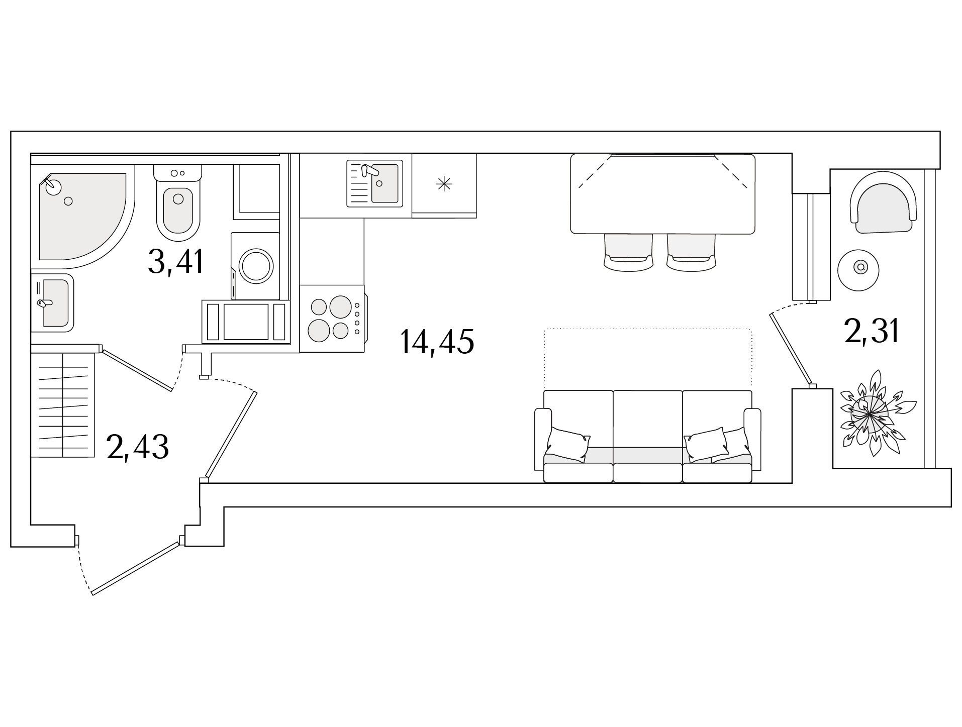 Планировка: Студия 21.45 м² в новостройке Кинопарк