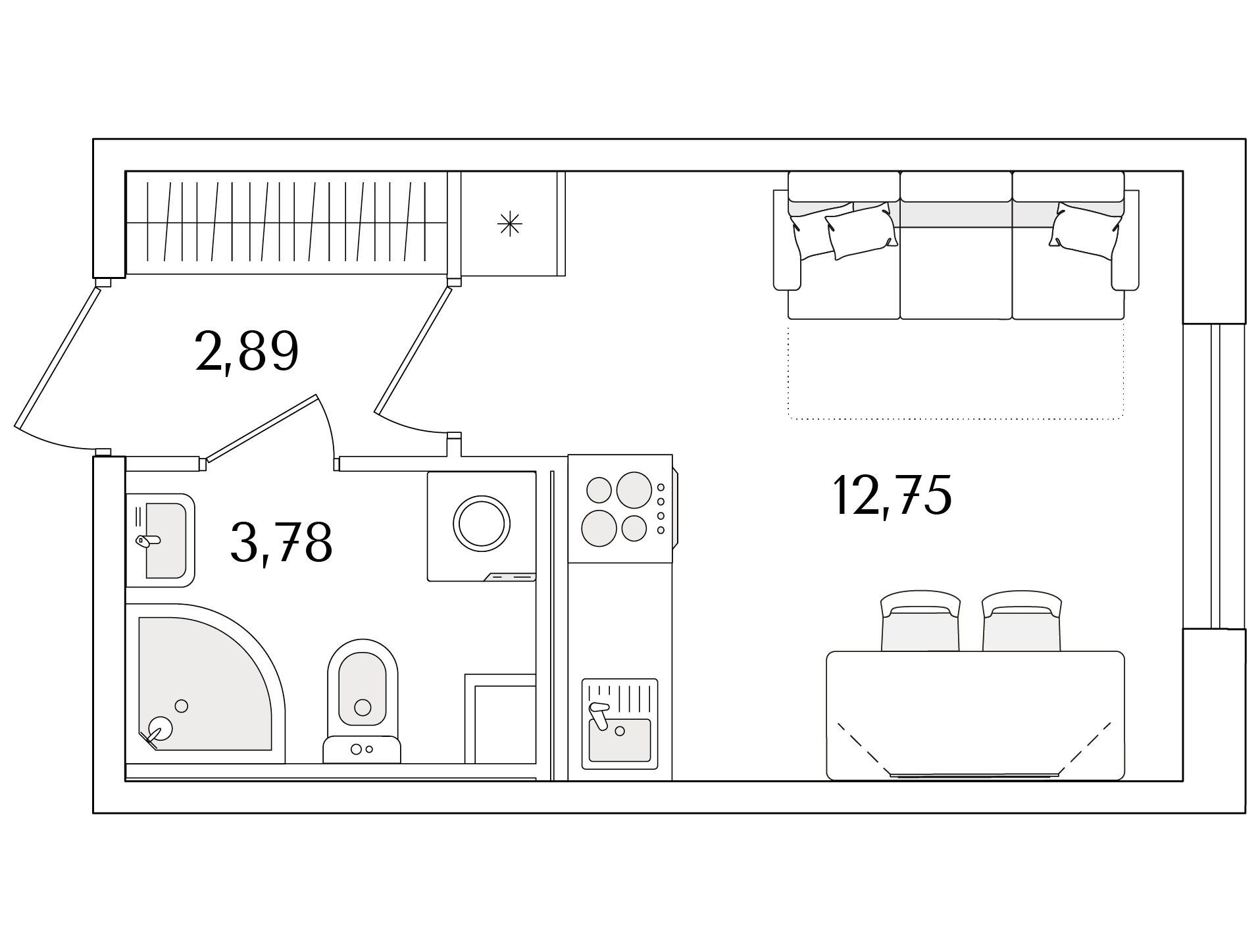 Планировка: Студия 19.42 м² в новостройке Кинопарк