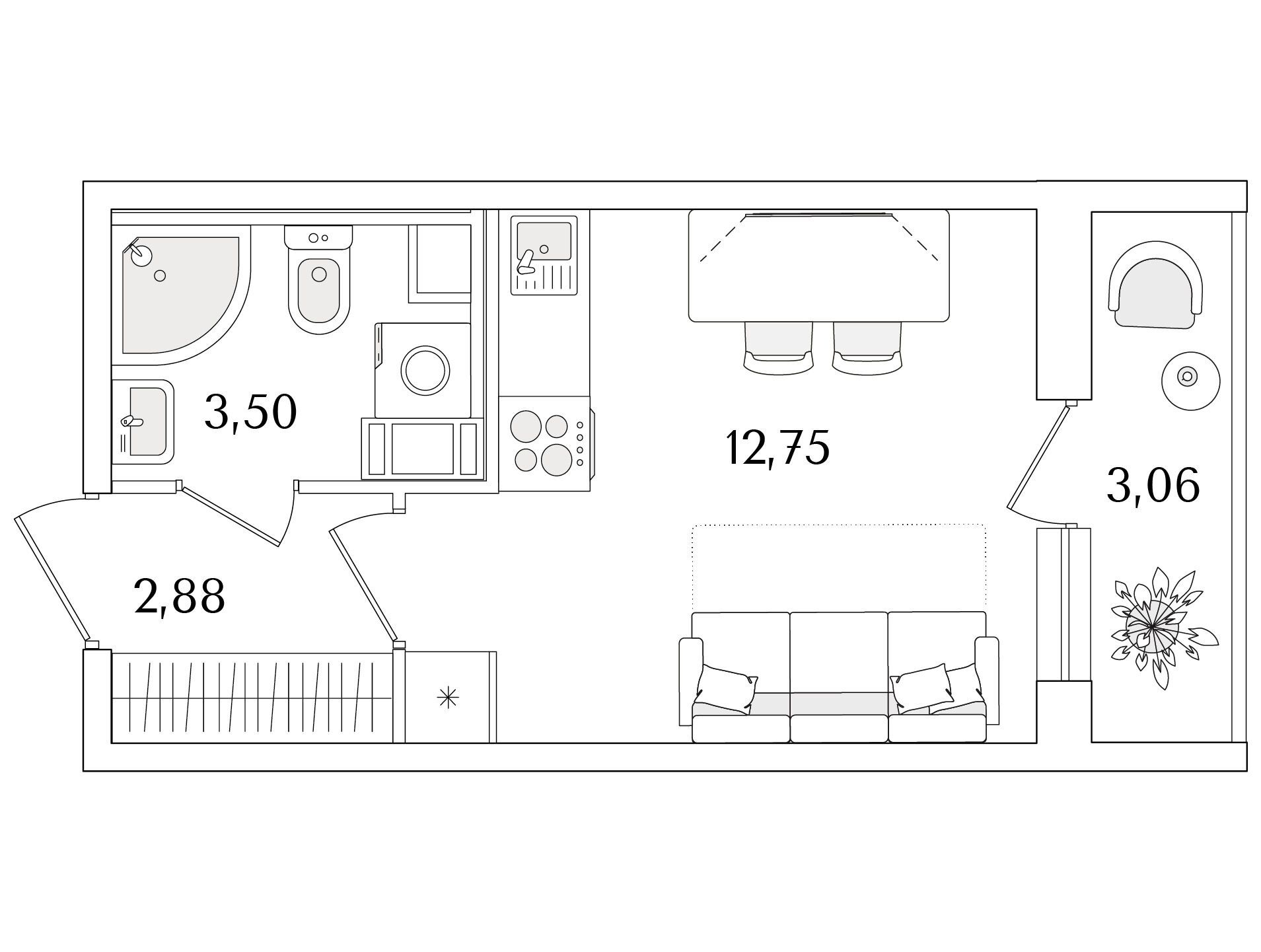 Планировка: Студия 20.66 м² в новостройке Кинопарк