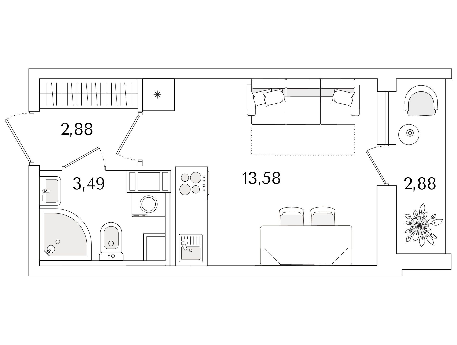 Планировка: Студия 21.39 м² в новостройке Кинопарк