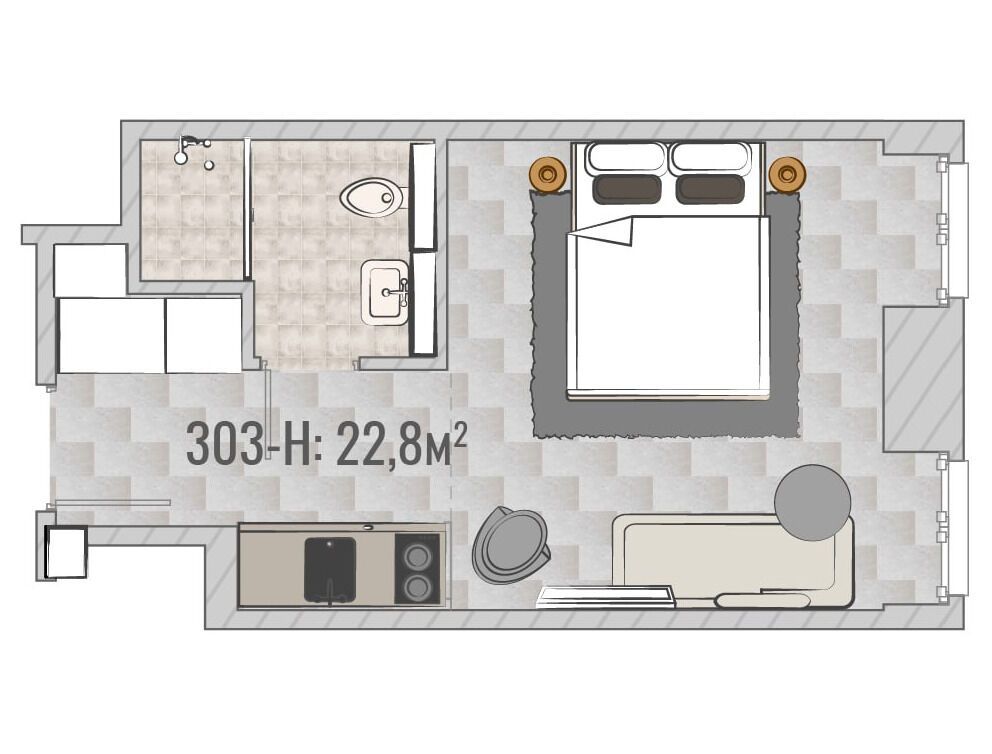 Планировка: Студия 22.80 м² в новостройке Уно