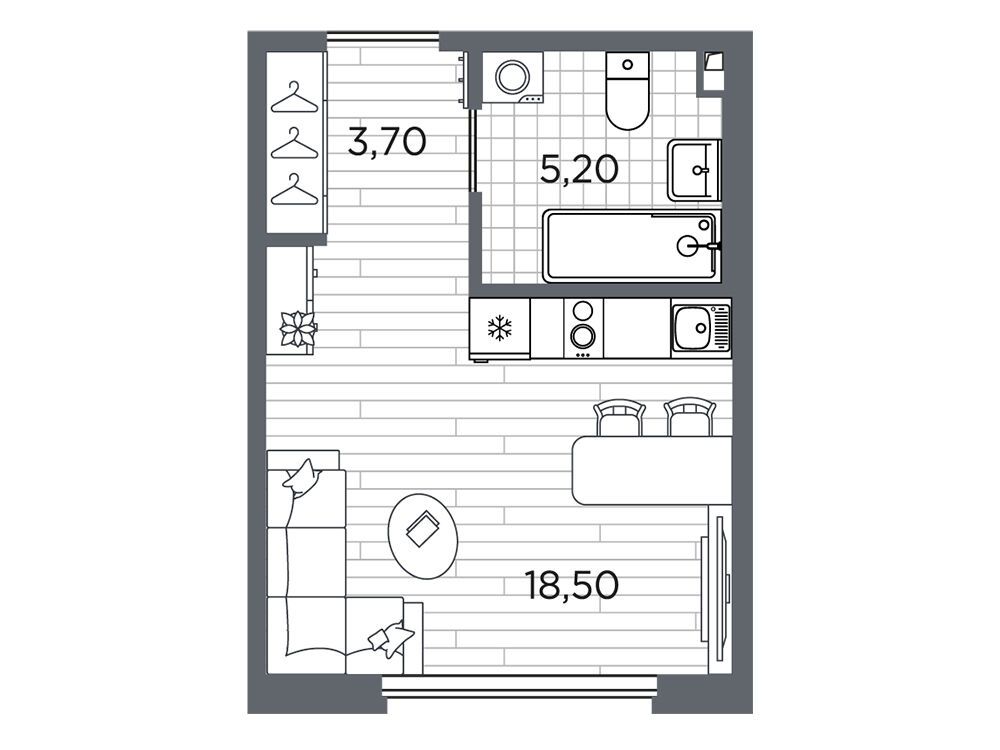 Планировка: Студия 27.40 м² в новостройке Плюс Пулковский